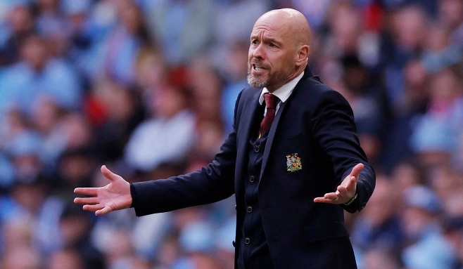 20240421, Manchester Uniteds Erik ten Hag i FA cup-semifinalen mot Coventry