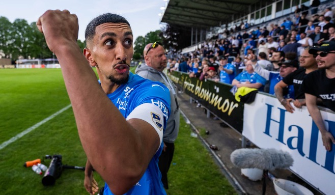 20240515, Halmstad BKs kapten Amir Al-Ammari efter vinsten mot BK Häcken